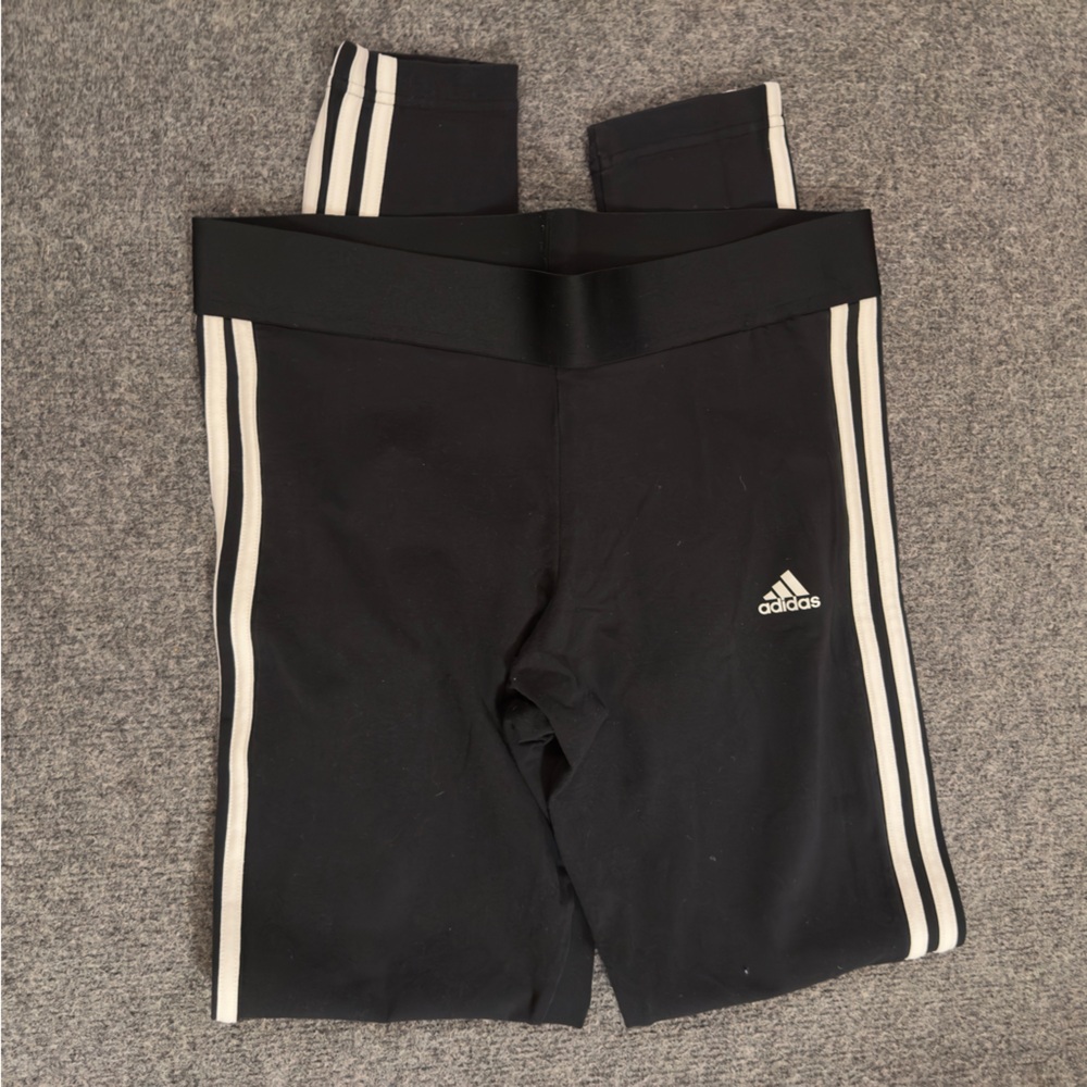 Adidas Women’s Black and White Striped Leggings Sz Large